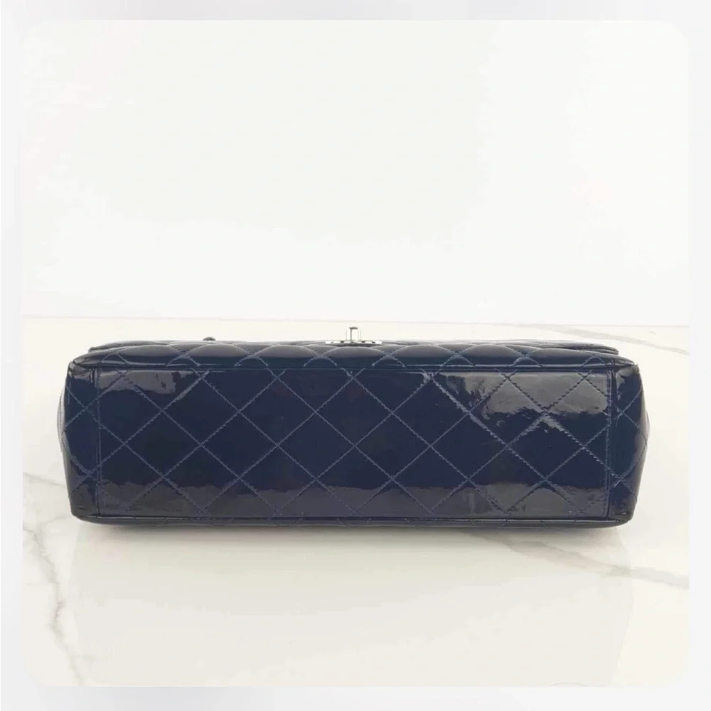 Chanel Navy Quilted Patent Leather Jumbo Maxi Bag - Picture 6 of 13